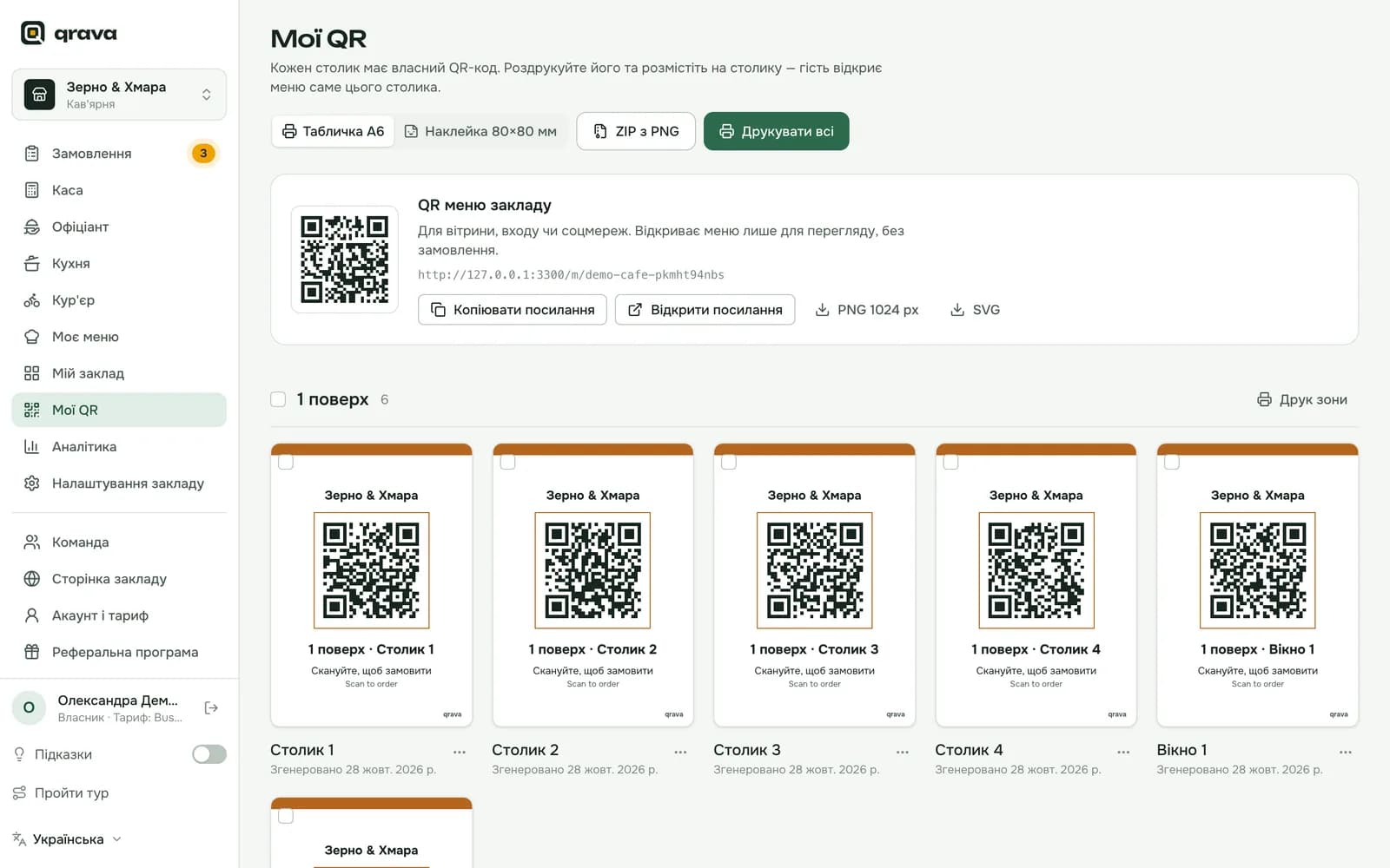 QR-коди для кожного столика